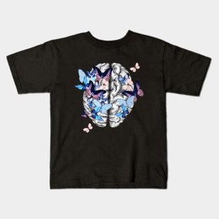 Brain human anatomy,blue butterflies,mental, watercolor Kids T-Shirt